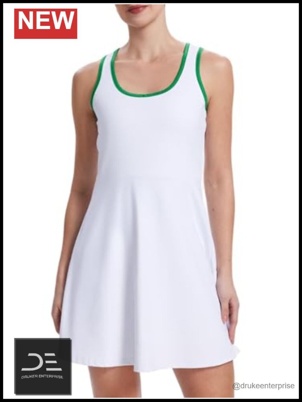 Women's Tennis Dress Built-in Shorts Square Neck Racerback Pleated Back